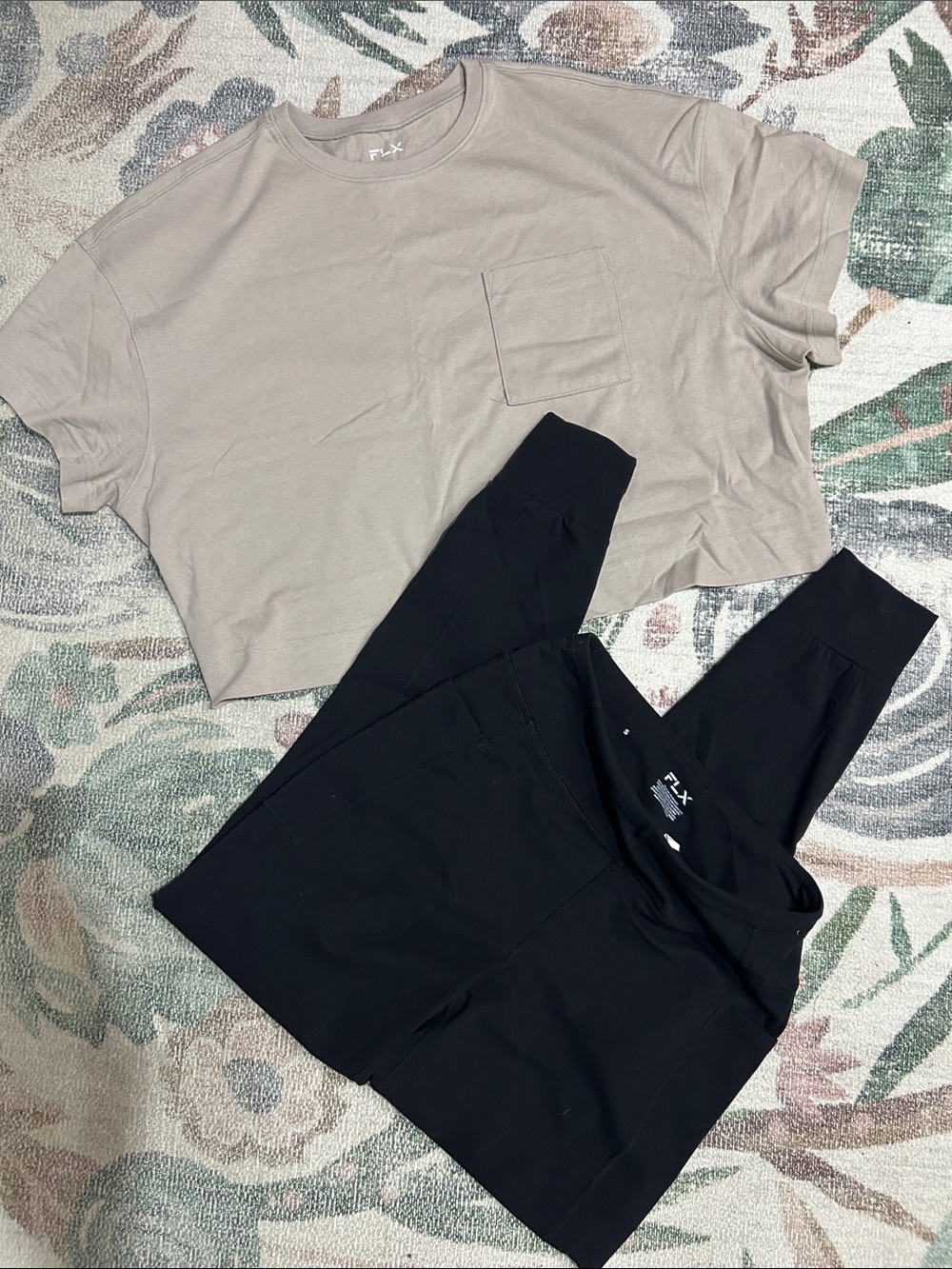 FLX Women's Black High-Waist Joggers and Taupe Crop Tee Set